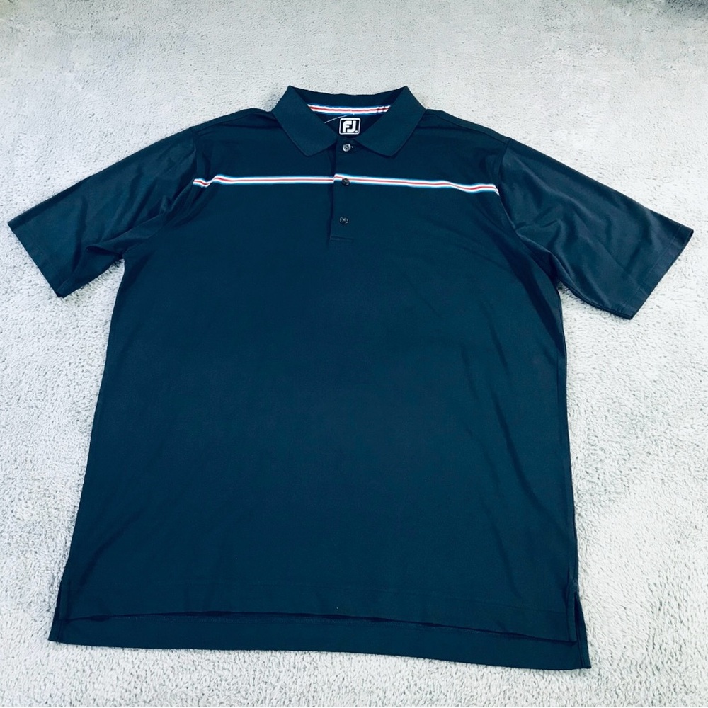 Footjoy navy Polo Shirt with red, white, blue stripe